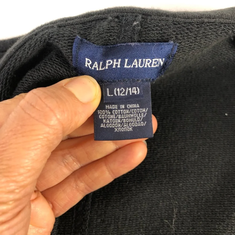 Ralph Lauren Black Belted Crest Cargo Jacket Teens 12/14 Shoulder Elbow Patches